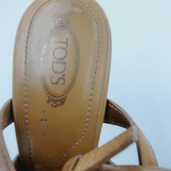Tod's Brown Leather Strappy Open Toe Heel Sandals Women's Size 10 - Picture 7 of 11